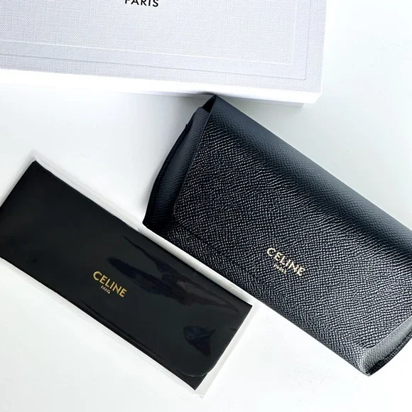 Celine Sunglasses Eyeglasses Medium Soft Black Leather Case W/Box - Picture 3 of 6